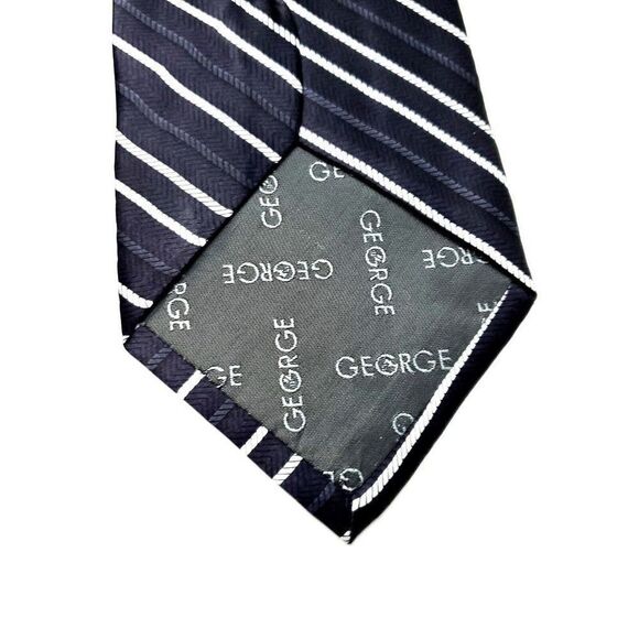 George Silk Tie Black Striped Wide - Picture 3 of 6